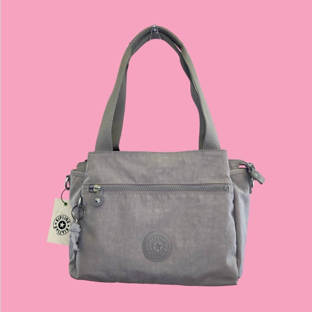 Kipling Gray Shoulder Tote with Front Zip Pocket